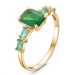 Кольцо женской из золочёного серебра с натуральным зелёным агатом и лунным плавленым кварцем цвета лунный мятный 1-405з46132