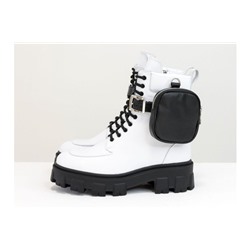 Дизайнерские белые ботинки с карманами, из натуральной белой кожи на тракторной подошве, Коллекция Осень-Зима, Б-20105-05