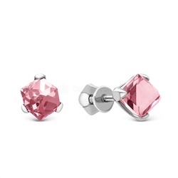 Серьги-пусеты из серебра с кристаллами Swarovski светло-розовый родированные 0049с-223