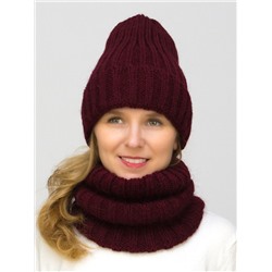 Комплект зимний женский шапка+снуд Жизель (Цвет вишневый), размер 56-58, шерсть 50%, мохер 30%