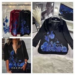 Блузка Size Plus синие подсолнухи черная K53