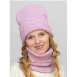 Комплект зимний женский шапка+снуд Татьяна (Цвет лавандово-розовый), размер 56-58