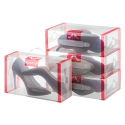 Набор 4 коробок для хранения женской обуви 30*18*10 см "Красная кайма" складные, с ручкой..