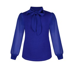 Синий джемпер (блузка) для девочки с галстуком 809219-ДШ21