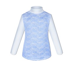 Белая водолазка (блузка) для девочки с голубым гипюром 83896-ДНШ22