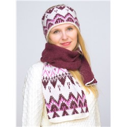 Комплект зимний женский повязка+шарф Узоры (Цвет бордовый), размер 56-58, шерсть 70%