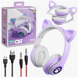 Беспроводные наушники со светящимися ушками Cat Ear STN-28 с Bluetooth, MP3, FM, AUX, Mic, LED (сиреневый)