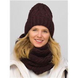 Комплект зимний женский шапка+снуд Джессика (Цвет вишневый), размер 54-58, шерсть 30%