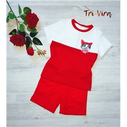 Арт.КУЛ/ФШ31  Комплект для девочек:футболка+шорты(кулир). Цвет:красный/белый. Размер с 86-152