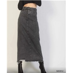 Джинсовая юбка макси с поясом темно-серая MO39