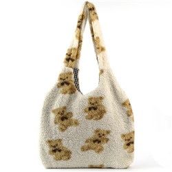 Женская меховая сумка шоппер Мех-13 Мишки Беж