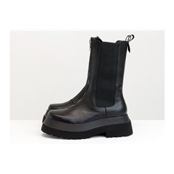 Высокие черные ботинки челси на молнии спереди, из натуральной гладкой кожи, на модной высокой подошве, Новая коллекция от Gino Figini, Б-2184-01