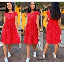 Платье Size Plus в горошек с пуговками и резинкой на талии красное UM29