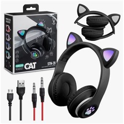 Беспроводные наушники со светящимися ушками Cat Ear STN-28 с Bluetooth, MP3, FM, AUX, Mic, LED (черный)