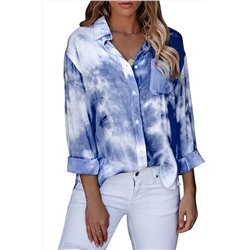 Сине-белая свободная рубашка на пуговицах с карманом