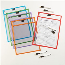 Набор Папки для занятий «Пиши и стирай» 6 штук + маркеры