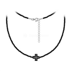Колье женское из серебра с гематитом и чёрной шпинелью родированное - Крест Б-01гкб