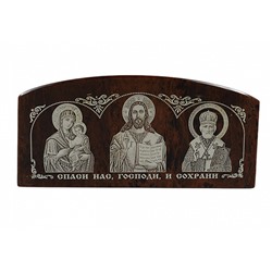 Икона автомобильная из обсидиана 105*50мм "Богородица Иисус Николай" арка