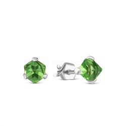 Серьги-пусеты из серебра с кристаллами премиум Австрия цв.светло-зелёный родированные 0056с-238